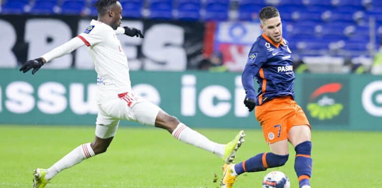 Mihailo Ristic (MHSC) vs Tino Kadewere (OL) FOOTBALL : LYON vs MHSC - Ligue 1 Uber Eats - 13/02/2021 JBAutissier/Panoram | AllezPaillade.com