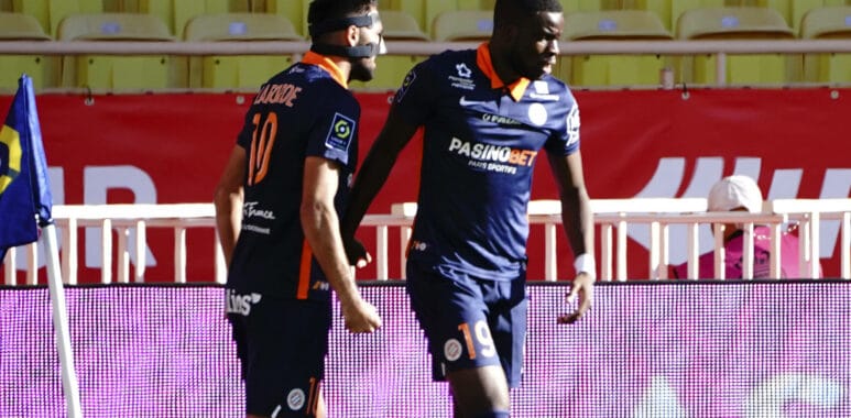 Joie - but - Stephy Mavididi (Montpellier FC) - Gaetan Laborde (Montpellier FC) FOOTBALL : AS Monaco vs Montpellier FC - | AllezPaillade.com