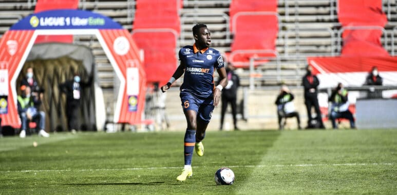 Salomon Sambia (mhsc) FOOTBALL : Nimes vs Montpellier - 29eme Journee de L1 UBER EAT - Nimes - 14/03/2021 ThierryBreton/ | AllezPaillade.com