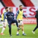 Echauffement des joueurs du MHSC Nicolas Cozza (MHSC) / Andy Delort (MHSC) FOOTBALL : LOSC vs MHSC - Ligue1 Uber Eats - | AllezPaillade.com