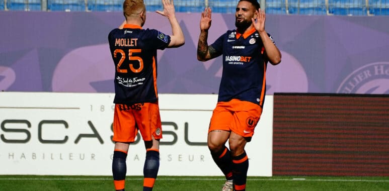 Joie - Andy Delort (Montpellier FC) - Florent Mollet (Montpellier FC) FOOTBALL : Montpellier vs Saint Etienne - Ligue 1 | AllezPaillade.com