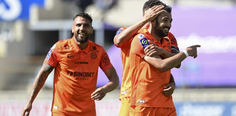 joie des joueurs du MHSC apres le but de Gaetan Laborde (MHSC) FOOTBALL : RC Strastourg vs MHSC - Ligue 1 Uber Eats - 09 | AllezPaillade.com