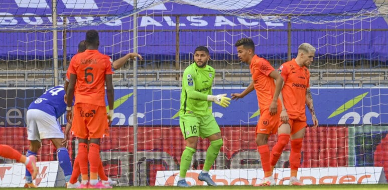 Dimitry Bertaud (MHSC) / Daniel Congre (MHSC) FOOTBALL : RC Strastourg vs MHSC - Ligue 1 Uber Eats - 09/05/2021 JBAutiss | AllezPaillade.com