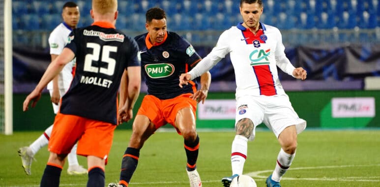 Mauro Icardi (PSG) - Daniel Congre (Montpellier FC) FOOTBALL : Montpellier vs PSG - Coupe de France - Demi Finale - Mont | AllezPaillade.com