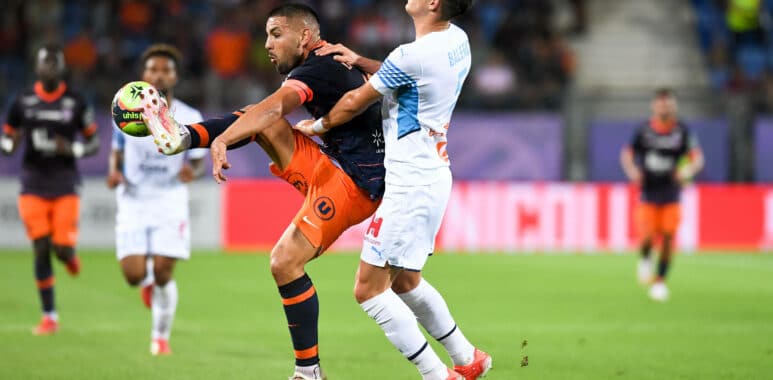 09 ANDY DELORT (MHSC) - 05 LEONARDO JULIAN BALERDI ROSA (OM) FOOTBALL : Montpellier vs Marseille - Ligue 1 Uber Eats - 0 | AllezPaillade.com