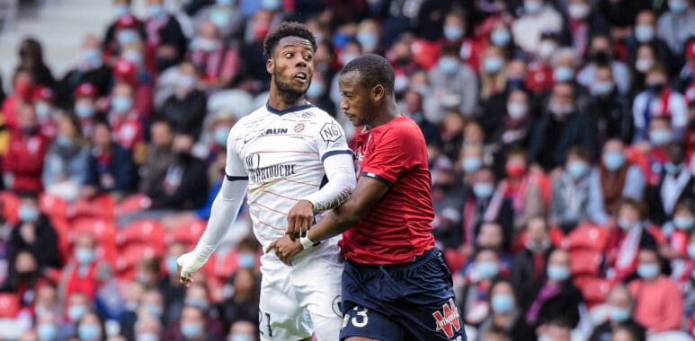 Elye WAHI ( 21 - Montpellier ) - Tiago Djalo ( 3 - LOSC ) - FOOTBALL : Lille vs Montpellier - Ligue 1 - Lille - 29/08/20 | AllezPaillade.com