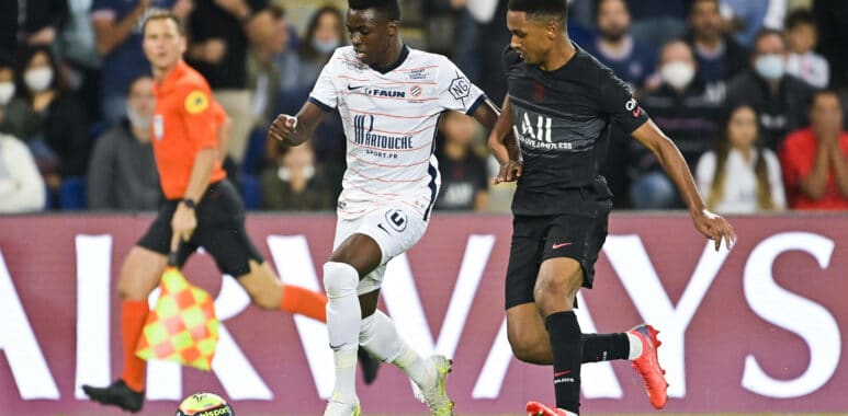 Beni Makouana (MHSC) vs Abdou Diallo (PSG) FOOTBALL : PSG vs MHSC - Ligue 1 Uber Eats - 25/09/2021 JBAutissier/Panoramic | AllezPaillade.com
