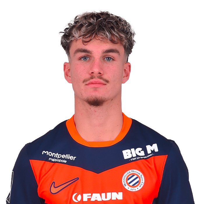 Portrait of a young man with short curly hair wearing a navy and orange sports jersey, facing the camera.