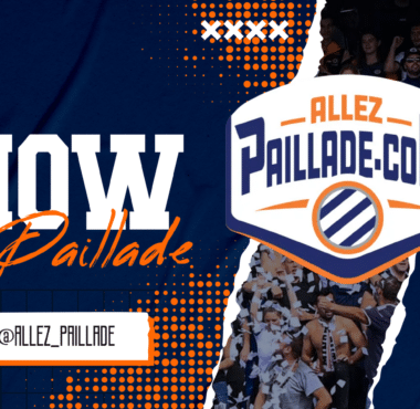 Banner-style graphic with 'SHOW' in large white letters, orange 'Allez Paillade' script, and a torn badge showing 'Paillade.com' and crowd photos.