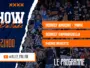Poster announcing a show: large 'SHOW' title, orange 'ALLEZ PAILLIADE' script, date '28 AVR 21H00' on a dark blue background with torn-paper edge and a crowd photo; orange stripes list 'DEBRIEF AMIENS &ndash; MHSC', 'DEBRIEF GAMBARDELLA', '94EME MINUTE'.