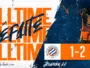 Final score graphic: Montpellier H&eacute;rault SC 1, Clermont Foot 63 2, with a bold orange-and-blue design and a player in orange kit.