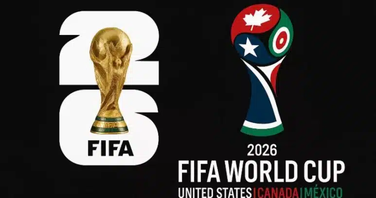 coupe du monde | AllezPaillade.com Left: oversized white '2026' with a gold FIFA World Cup trophy inside; right: 2026 FIFA World Cup branding with a colorful trophy ball and the text '2026 FIFA World Cup United States Canada Mexico'.