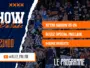 Promotional poster for a show with bold white letters, orange accents, and crowd background; includes date and schedule items on orange bars (Retro Saison 25-26, Quizz Special Paillade, 94&egrave;me Minute).