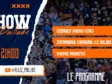 Promotional banner for a sports show with 'SHOW' and episode titles on orange torn-paper strips over a crowd background, plus a YouTube handle.