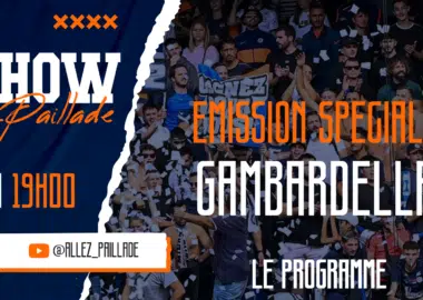 Promotional poster for a show: bold 'SHOW', orange accents, crowd photo, date 22 MAI 19H00, YouTube @ALLEZ_PAILLADE.