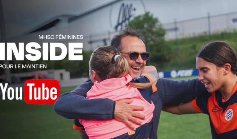 E433CF99-D51C-4C21-BB67-7CE5C1CE70EB | AllezPaillade.com A man hugging a young girl and a female footballer on a grassy field, with YouTube and 'INSIDE' branding in white text above, suggesting a video feature.