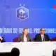 Four panelists sit at a press conference table against a blue backdrop with the FFF logo.