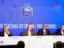 Four panelists sit at a press conference table against a blue backdrop with the FFF logo.