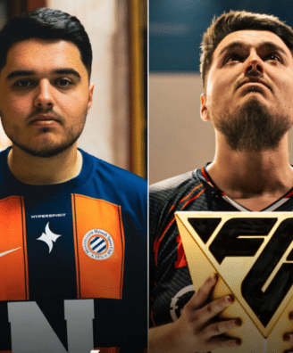 Capture décran 2026-07-29 123323 | AllezPaillade.com Two men side by side; left in an orange-and-navy jersey, right holding a gold triangular trophy, both looking forward.