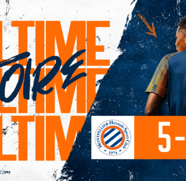 Graphic banner showing a football match result: 5-2, with a player back view and bold orange text 'FULLTIME' and 'Victory' motif.
