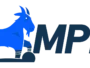 Blue donkey walking beside bold dark blue letters 'MPP' in a logo, on a black/gray ground base.
