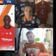 Livestream collage: two men in orange jerseys on a split-screen call, with a large 'Les Notes' poster on the left and hanging team jerseys in the background; a microphone logo appears on the right.