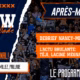 Poster for a sports talk show titled 'Apr&egrave;s-Match!' with a crowd background, torn blue and orange panels, and bold headlines about Debrief Nancy-MHSC and hot news.