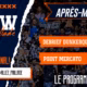 Poster-style sports show graphic: bold 'SHOW' on a torn dark blue panel with a crowd background and an orange 'APRES-MATCH!' banner.