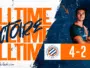 Full-time result: Montpellier H&eacute;rault SC 4, Rodez AF 2, with a player portrait on the right and team crests visible.