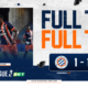 Two soccer players contesting the ball on the left; a bold &ldquo;FULL TIME&rdquo; banner with a 1-1 score and Ligue 2 branding on the right, indicating a finished match.