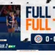 Ligue 2 match banner with two players in blue and orange, and bold 'FULL TIME' text; score is 0-0.