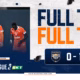 Ligue 2 banner with three orange-jersey players on the left and a bold navy and orange 'FULL TIME' headline on the right, score 0&ndash;1 at bottom.