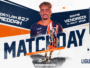 Promotional football poster announcing a matchday, featuring player Daylam #27 Meddah and large 'MATCHDAY' text with team logos on the right.