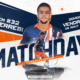 Promotional Ligue 2 poster featuring Montpellier H&eacute;rault SC player in blue-orange kit with match date August 28, 2026.
