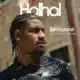 Portrait of a man with braided hair looking to the right on a city street; large 'Halal' text and branding overlay.