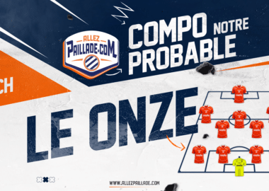 Promotional banner announcing an upcoming match with the word 'AVANT MATCH' and a football lineup on a tactics board in orange and blue.