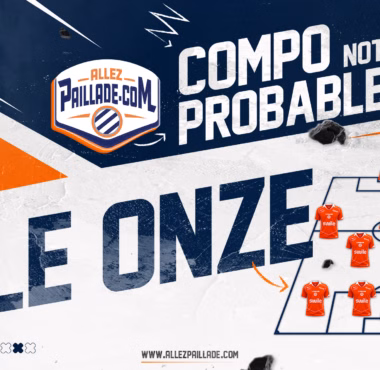 Promotional banner announcing an upcoming match with the word 'AVANT MATCH' and a football lineup on a tactics board in orange and blue.