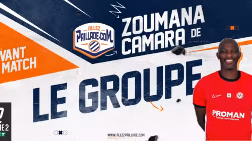 Promotional football banner featuring a man in a red jersey on the right, with 'Avant Match' and 'Le Groupe' graphics and the site URL.