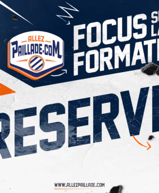 Promotional sports banner with a cheering player on the right, bold text 'FOCUS SUR LA FORMATION' and 'REGISTER' on a blue/orange background featuring the Allez Paillade logo.