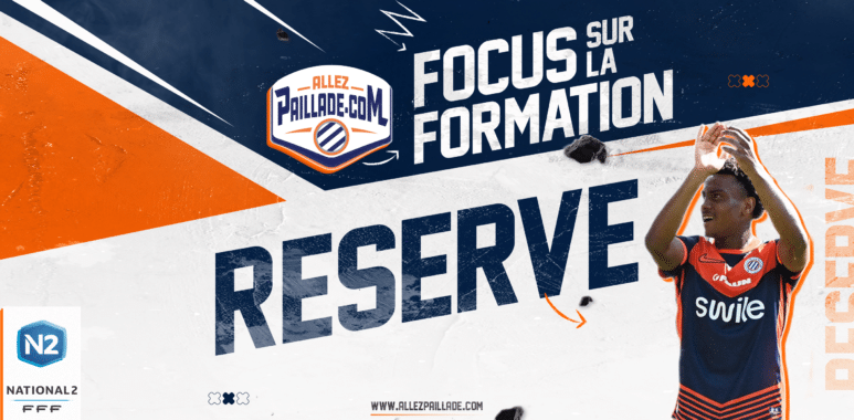 Promotional sports banner with a cheering player on the right, bold text 'FOCUS SUR LA FORMATION' and 'REGISTER' on a blue/orange background featuring the Allez Paillade logo.