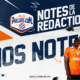 Promotional banner with four soccer players in orange jerseys, bold white text 'NOTES DE LA REDACTION' and club logo.