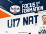 Promotional banner for Allez Paillade U17 national team training, showing a footballer in a white kit with bold &ldquo;FOCUS SUR LA FORMATION.&rdquo;