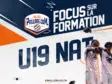 Promotional banner for U19 football training with three players in white uniforms and bold 'FOCUS SUR LA FORMATION' text.
