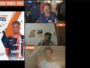 Broadcast collage: left poster 'Les Notes' with football notes, center video-call with a man in blue jersey, right black area with mic logo.