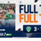 Soccer final score banner: large 'FULL TIME' with 3-1 score; AS Saint-&Eacute;tienne logo visible, action photo on the left, Ligue 2 branding.
